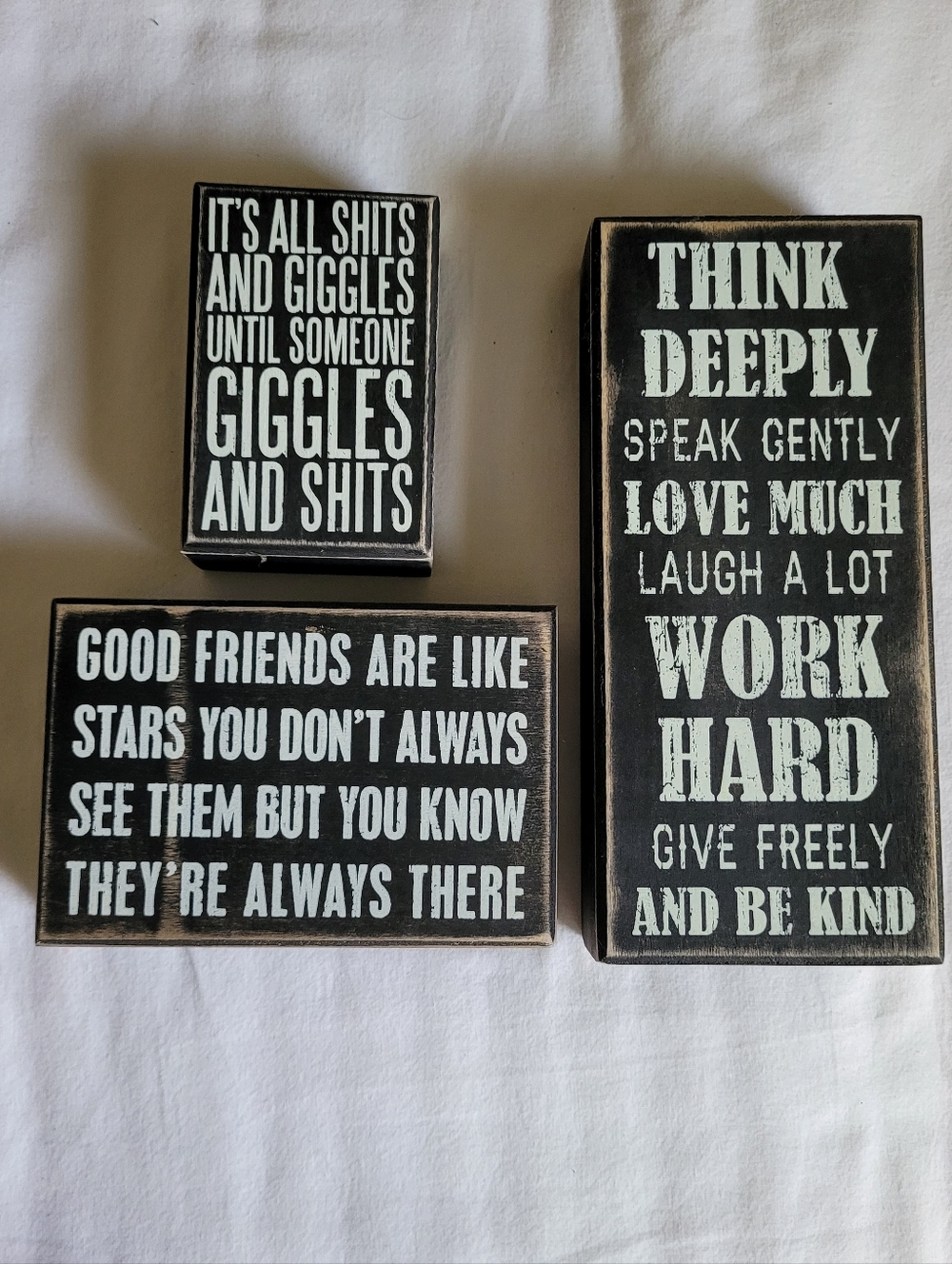 Primatives by Kathy Wooden Signs - Set of 3, GUC